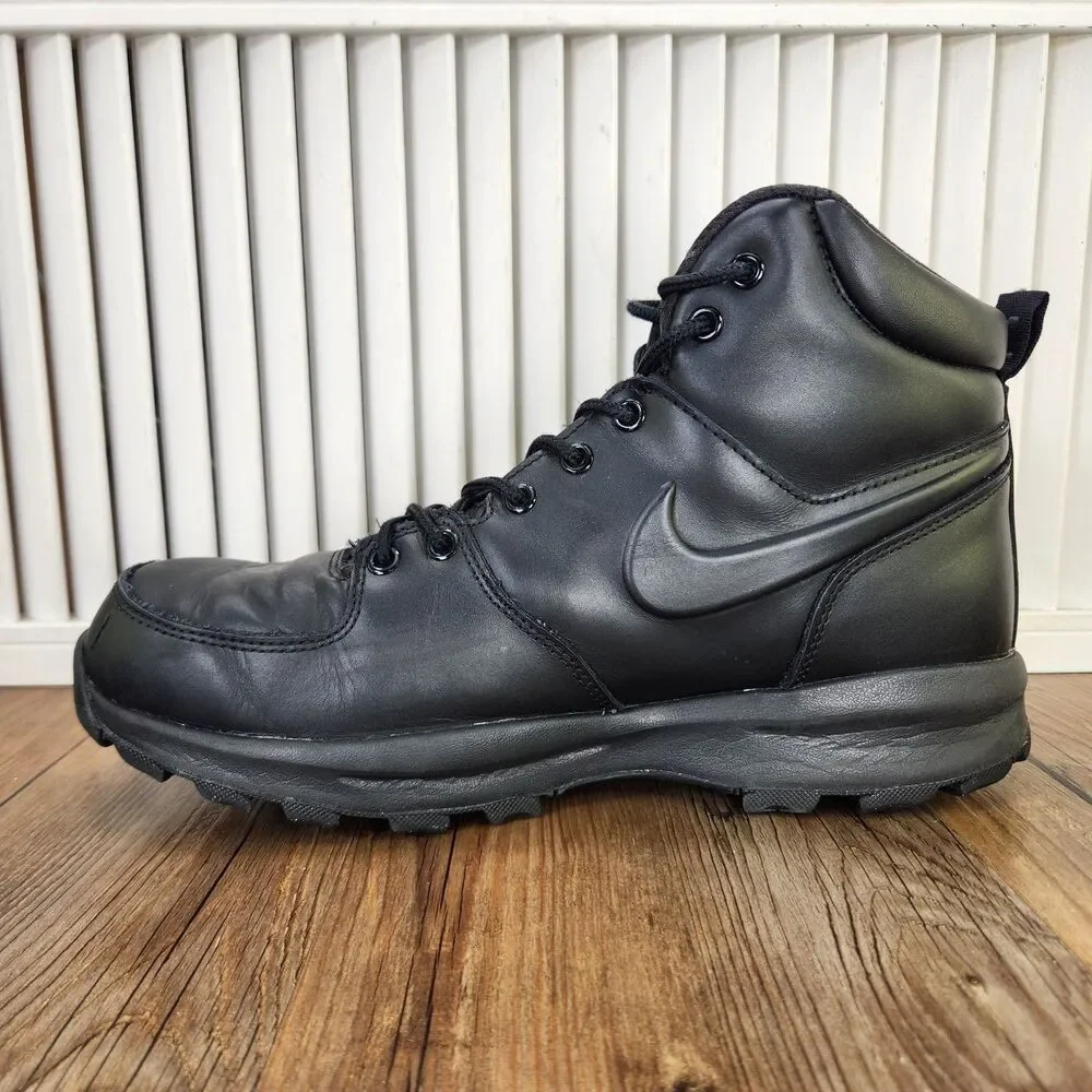 Nike Manoa Leather Boots Mens Size 11.5 Triple Black Water Resistant 454350-003